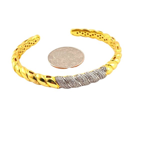 Gold Vermeil 925 Silver Twisted Cuff Bracelet With Diamond Accents Made In Italy - Picture 8 of 8